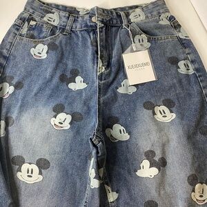 Source Unknown Blue Mickey Print Women's Flare Jeans